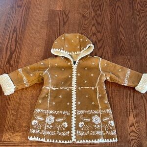 BABY GAP girls faux suede sherpa embroidery hooded coat boho camel brown 12-18M